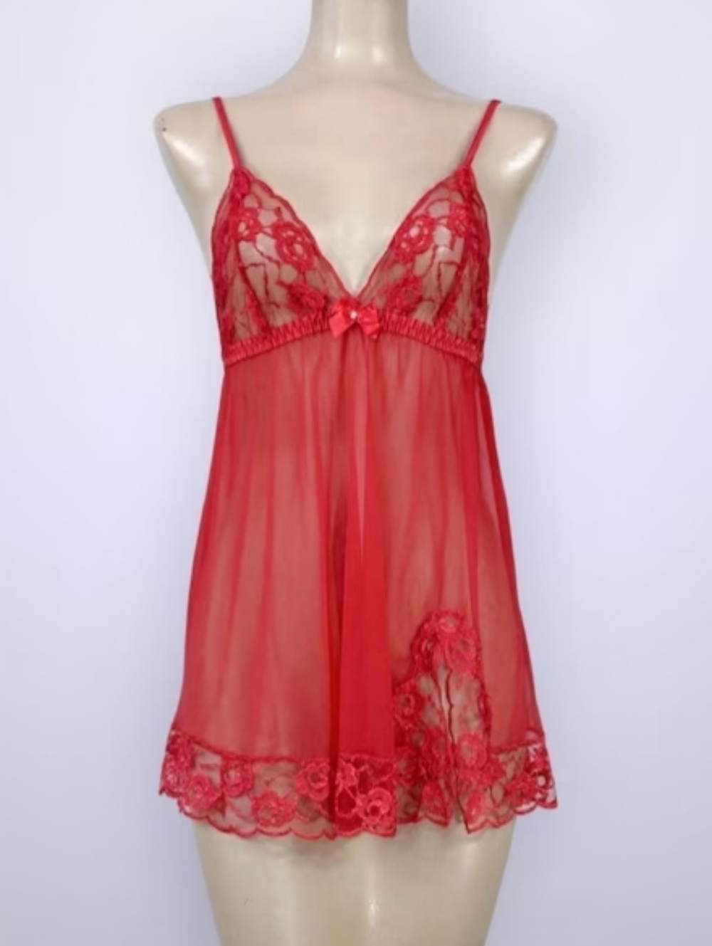 Fredericks Of Hollywood Red Lace Babydoll Chemise L